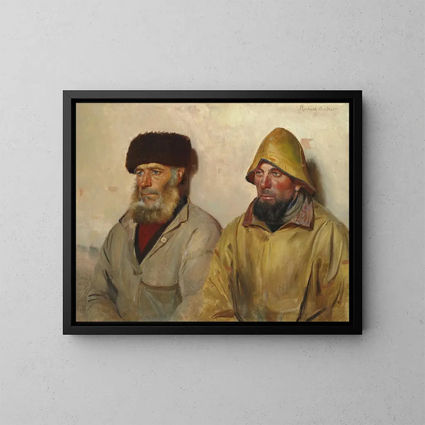Innenansicht mit zwei Fischern - Michael Ancher — gerahmtes Bild an der Wand