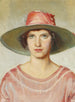Portrait eines Mädchens in einem leuchtend roten Kleid und einem Strohhut mit rotem Band - Michael Ancher — Ansicht des Kunstwerks