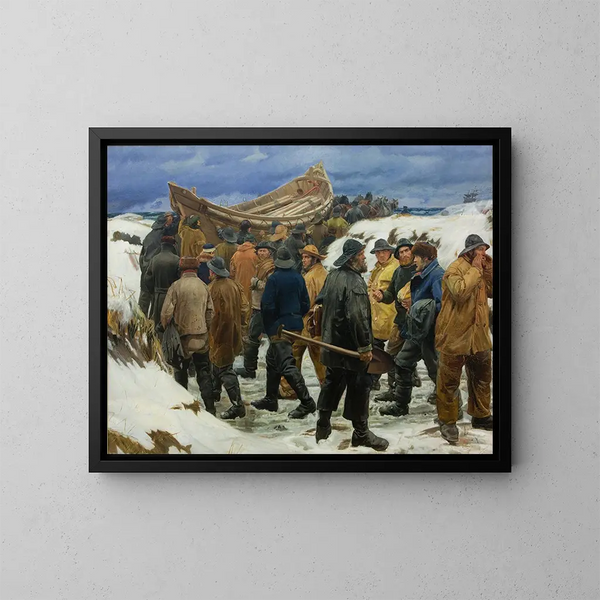 Der Rettungsboot wird durch die Dünen getragen - Michael Ancher — gerahmtes Bild an der Wand