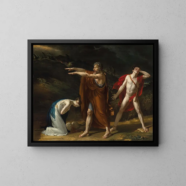 Antigone bittet Œdipe, seinen Fluch über Polynice aufzuheben - Michel Lambert — gerahmtes Bild an der Wand