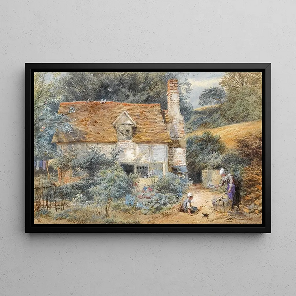 Le cottage - Myles Birket Foster — gerahmtes Bild an der Wand