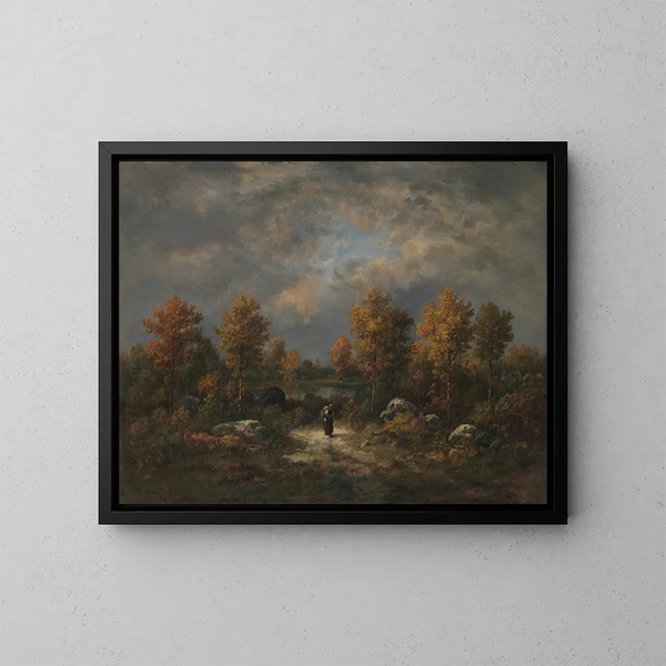 Herbst am Teichufer Wald - Narcisse Virgile Diaz de la Peña — gerahmtes Bild an der Wand
