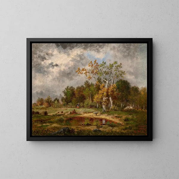 Fagotière bei einem Wald in der Nähe eines Teiches - Narcisse Virgile Diaz de la Peña — gerahmtes Bild an der Wand