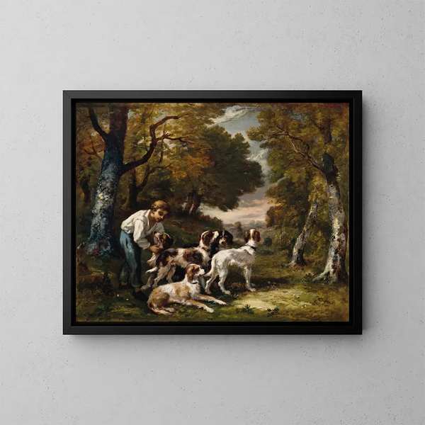 Garon und fünf Hunde in stark - Narcisse Virgile Diaz de la Peña — gerahmtes Bild an der Wand