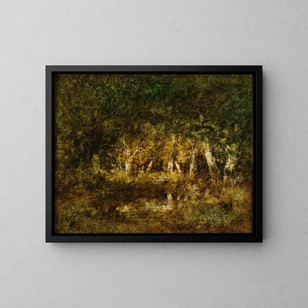 Kleine Teich im Wald - Narcisse Virgile Diaz de la Peña — gerahmtes Bild an der Wand