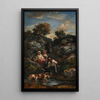 NarcisseVirgile Diaz de La Pea - Quatre Bohmiens Et Chiens Une Mare Prs De Rochers.webp