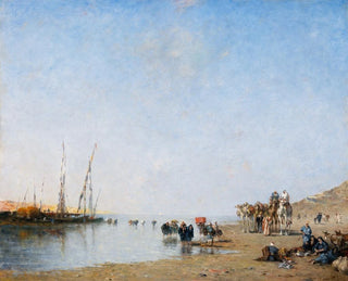 Narcisse Berchre - An Arab Caravan Resting near the Shore.webp