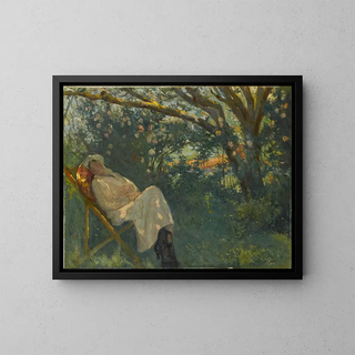 Dame en rose sur une chaise longue - Nazmi Ziya Güran — gerahmtes Bild an der Wand