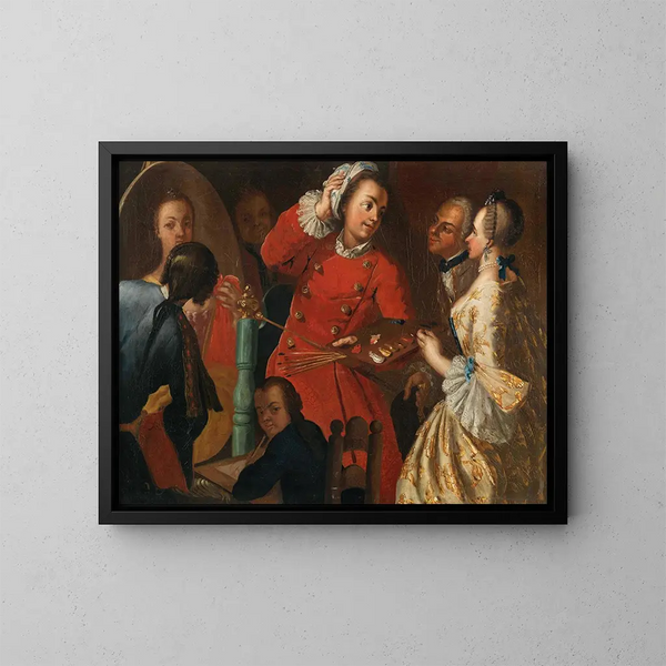 Ein Porträtist und andere Figuren - Schule Neapolitanisch — gerahmtes Bild an der Wand