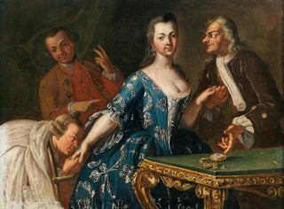 Herren, die eine Dame umwerben - Schule Neapolitanisch — Ansicht des Kunstwerks