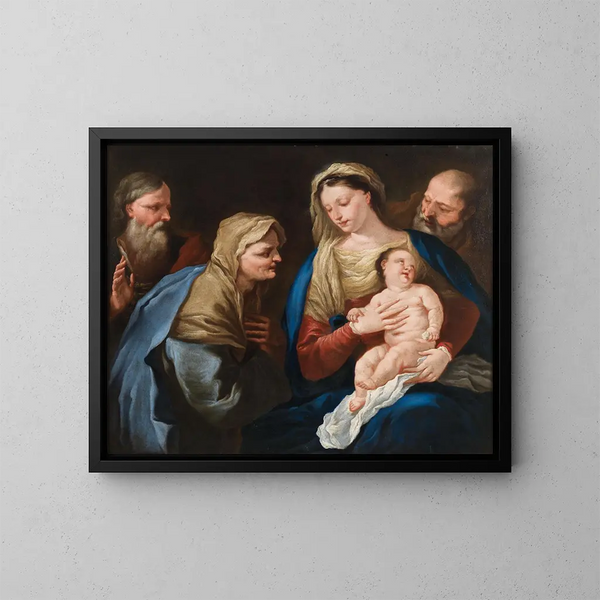 Die Heilige Familie mit heiligem Joachim und heiliger Anna - Neapolitanische Schule — gerahmtes Bild an der Wand