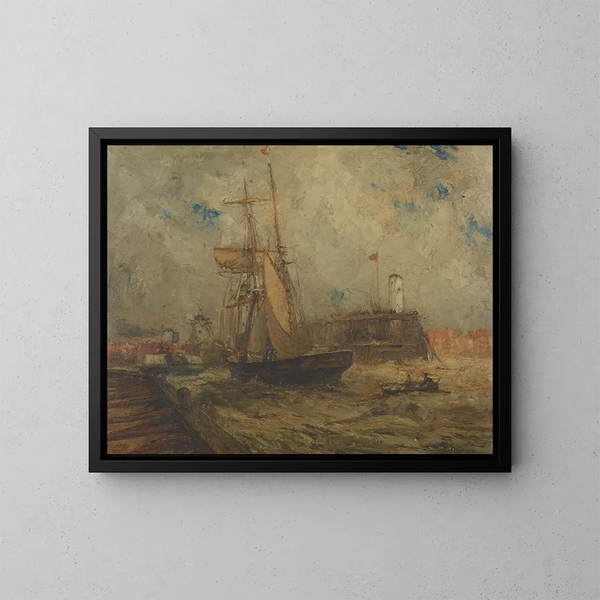Brigantin, das in den Hafen von Littlehampton einläuft - Nelson Dawson — gerahmtes Bild an der Wand