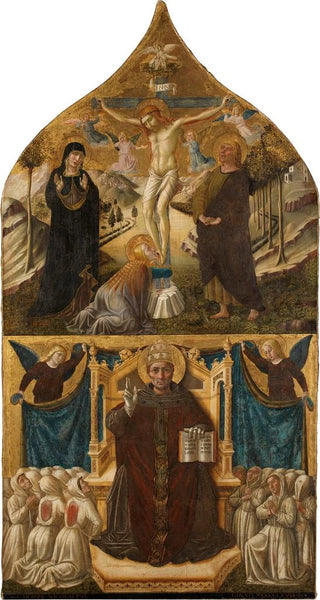 Niccol di Liberatore - Christus am Kreuz mit Maria Johannes und Magdalena darunter der Heilige Gregor.webp
