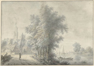 Nicolaas Wicart - Gezicht op een dorp met kerktoren.webp