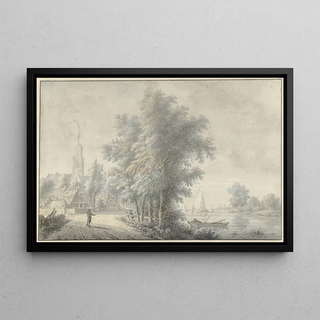 Nicolaas Wicart - Gezicht op een dorp met kerktoren.webp