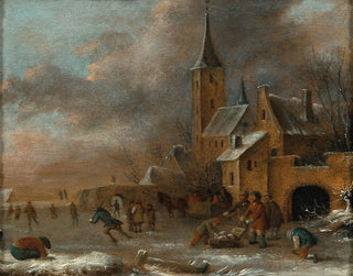 Nicolaes Molenaer - A winter landscape with skaters on the ice.webp