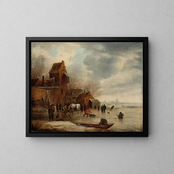 Winterlandschaft mit Schlittschuhläufern - Nicolaes Molenaer — gerahmtes Bild an der Wand