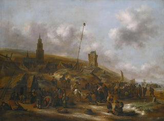 Nicolaes Molenaer - The Beach At Scheveningen With Fishermen Unloading Their Catch.webp