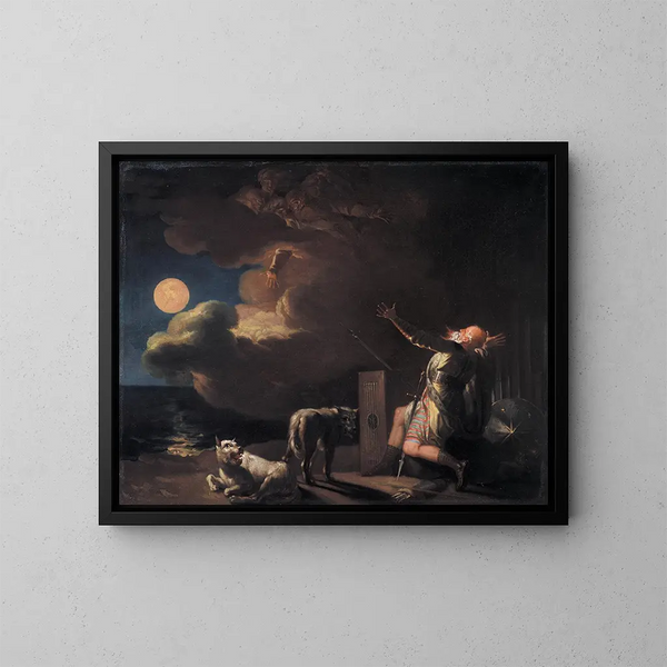 Fingal sieht die Geister seiner Vorfahren im Mondlicht - Nicolai Abildgaard — gerahmtes Bild an der Wand