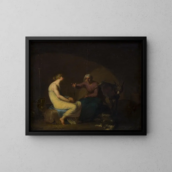 Die Hofdame des Königs erzählt dem jungen Mädchen den Mythos von Amor und Psyche, Motiv von Apuleius, Der goldene Esel - Nicolai Abildgaard — gerahmtes Bild an der Wand