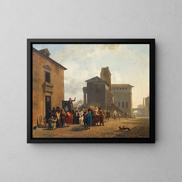 Eine Open-Air-Auktion auf einem Dorffestplatz - Nicolas-Antoine Taunay — gerahmtes Bild an der Wand
