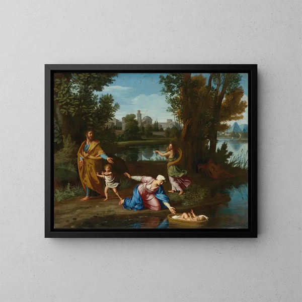 Moses in den Nil geworfen - Nicolas Colombel — gerahmtes Bild an der Wand