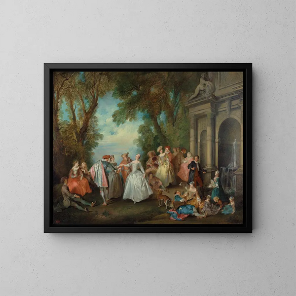 Tanz vor einem Brunnen - Nicolas Lancret — gerahmtes Bild an der Wand