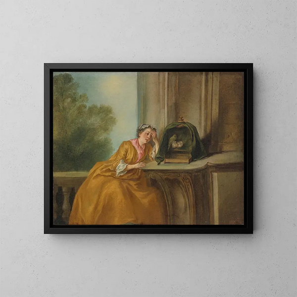 L' Vogel im Käfig - Nicolas Lancret — gerahmtes Bild an der Wand