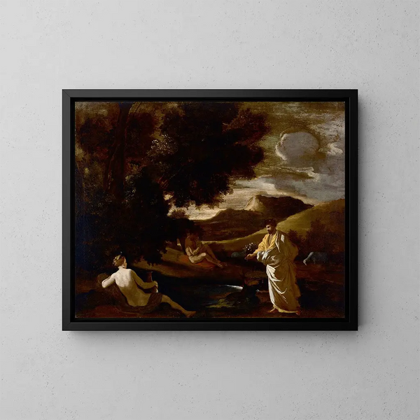Der König Midas verwandelt einen Eichenast in Gold - Nicolas Poussin — gerahmtes Bild an der Wand