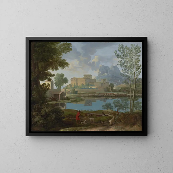 Landschaft mit einer Ruhe - Nicolas Poussin — gerahmtes Bild an der Wand