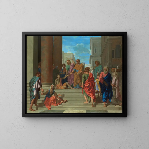 Heilige Petrus und Johannes heilen den Gelähmten - Nicolas Poussin — gerahmtes Bild an der Wand