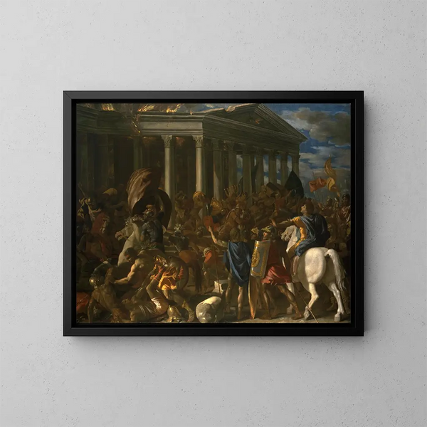 Die Zerstörung und Plünderung des Tempels von Jerusalem - Nicolas Poussin — gerahmtes Bild an der Wand