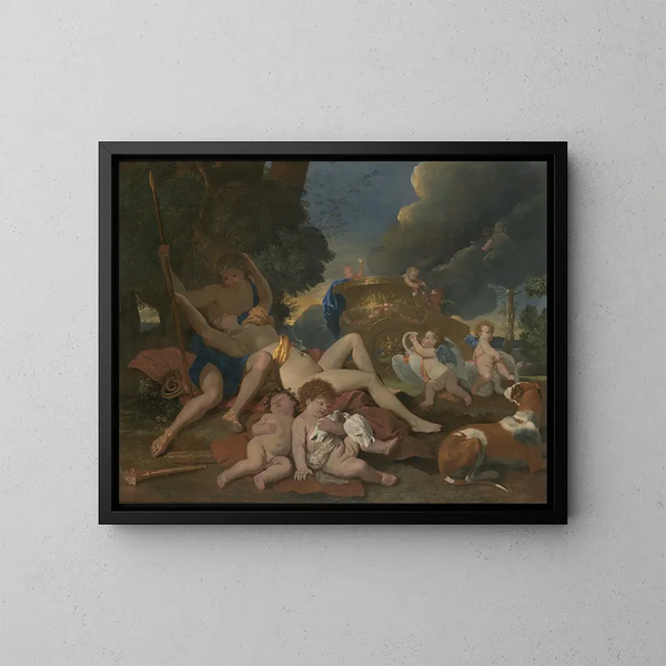 Venus und Adonis - Nicolas Poussin — gerahmtes Bild an der Wand