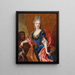 Portrait einer Dame mit einem Pfauenfeder-Fächer, begleitet von ihrem Diener mit einem Hund - Nicolas de Largillière — gerahmtes Bild an der Wand
