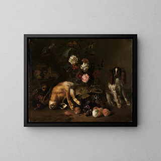 Nicolas de Largillire - Still life with hunted game flowers fruit and a spaniel.webp