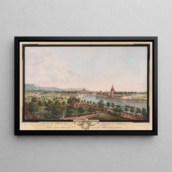 Ansicht der Stadt und der Umgebung von Solothurn auf der Westseite - Niklaus Sprüngli — gerahmtes Bild an der Wand