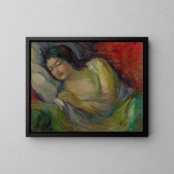 Junge braune Frau schlafend - Nikolai Alexandrovich Tarkhov — gerahmtes Bild an der Wand