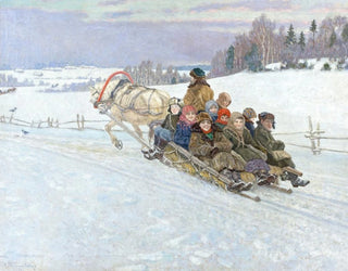 Nikolai BogdanovBelsky - Lustige Schlittenfahrt im winterlichen Russland.webp