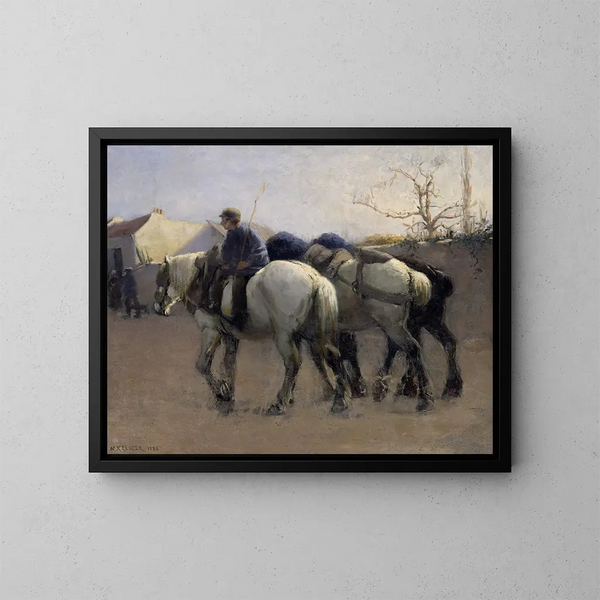 Rue de village français avec des chevaux - Nils Kreuger — gerahmtes Bild an der Wand