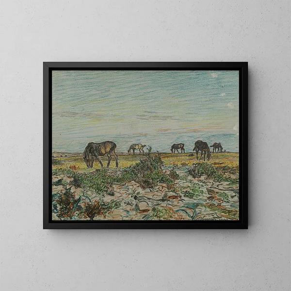 Pferde beim Grasen - Nils Kreuger — gerahmtes Bild an der Wand