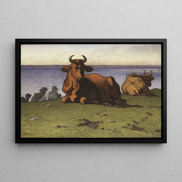 Vaches au repos, motif de terre - Nils Kreuger — gerahmtes Bild an der Wand
