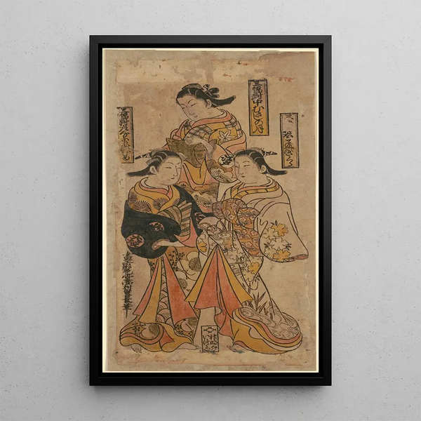 Drei Schönheiten der Epoche - Nishimura Shigenaga — gerahmtes Bild an der Wand