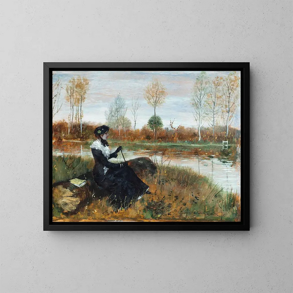 Elegante Gesellschaft am Flussufer - Norbert Goeneutte — gerahmtes Bild an der Wand