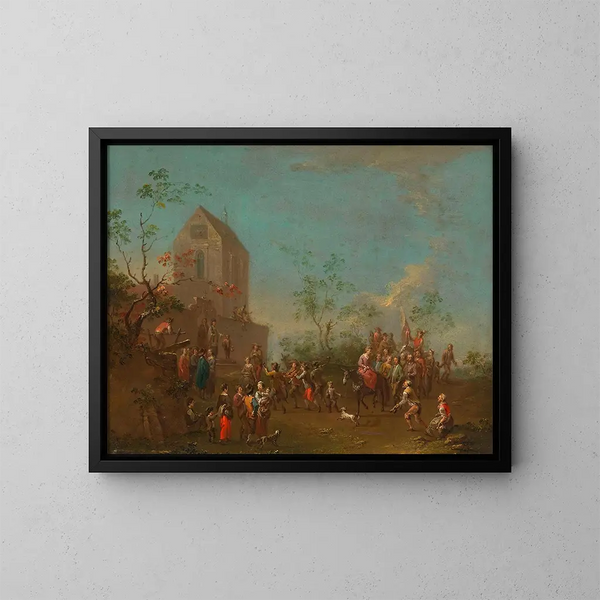 Cortège festif devant une église - Norbert Joseph Carl Grund — gerahmtes Bild an der Wand