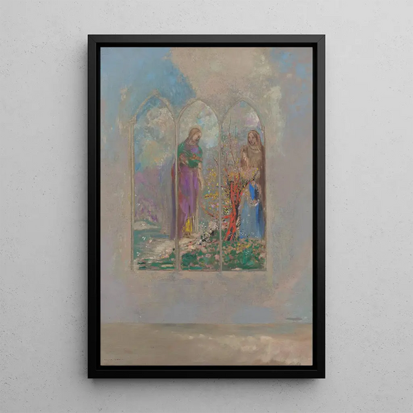 Andacht in der Nähe eines roten Busches - Odilon Redon — gerahmtes Bild an der Wand
