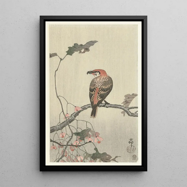Bec-croisé sur branche d'arbre - Ohara Koson — gerahmtes Bild an der Wand