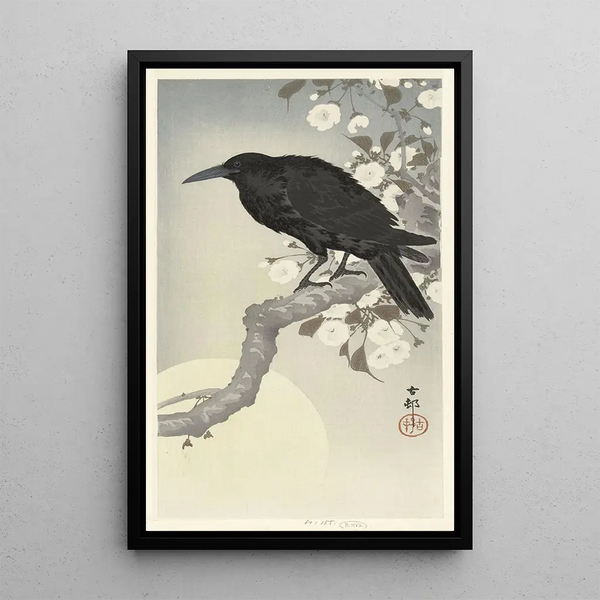 Rabe bei Vollmond - Ohara Koson — gerahmtes Bild an der Wand
