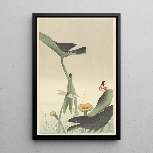 Libelle und Lotus - Ohara Koson — gerahmtes Bild an der Wand
