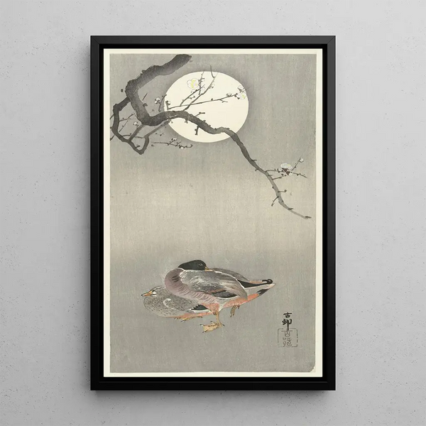 Enten bei Vollmond - Ohara Koson — gerahmtes Bild an der Wand