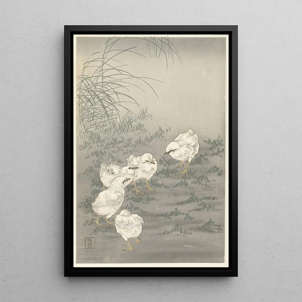 Fünf Küken - Ohara Koson — gerahmtes Bild an der Wand